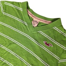 Hollister Men&#39;s V Neck T Shirt Small Green White Striped Short Sleeve Ca... - £17.40 GBP