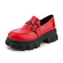 Patent PU Leather Round Toe Thick Sole Women&#39;s Shoes Big Size 33-46 Red White Pl - £59.29 GBP
