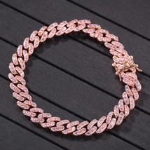 UWIN Men Women Bracelet 9mm Iced Out Rose Gold Silver Color Cuban Link With Whit - £38.51 GBP