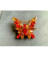 Vintage Juliana Prong Set Yellow and Orange Rhinestones Butterfly Brooch... - £55.14 GBP