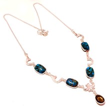 Copper Chrysocolla Smoky Quartz Gemstone Handmade Necklace Jewelry 18&quot; SA 1512 - £4.14 GBP