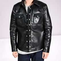 Men Sheepskin Real Leather Shirt Mens Black Leather Jacket #6 - $145.99