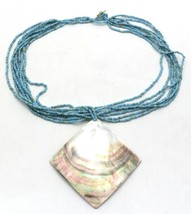 Beaded Necklace with Square-Shaped Seashell Pendant - £11.86 GBP