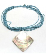 Beaded Necklace with Square-Shaped Seashell Pendant - $14.84