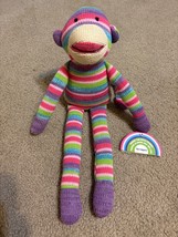 Pier 1 Imports Pierre The Sock Monkey Stripes Knit Colorful 16.5” Plush Toy - £11.18 GBP
