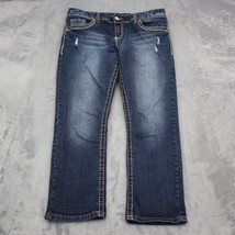 Maurices Pants Womens 10 Blue Denim Flat Front Pockets Distressed Straight Jeans - £23.31 GBP