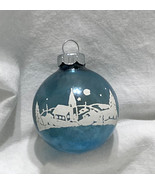 Vintage Shiny Brite Christmas ornament blue glass ball mica stencil chur... - $10.00