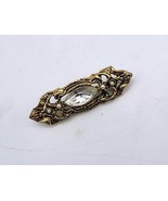 Vtg Goldtone Filigree Bar Shaped BROOCH WITH RHINSTONE - $190.20 MXN