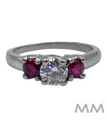 0.90ct Round Diamond and Round Red Ruby Platinum Ring Size 9.50 - €5.687,28 EUR