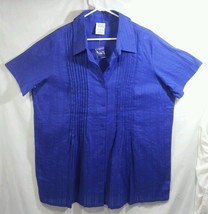 Only Necessities Woman Size 1X Blue Cotton Blouse Button Up Top Shirt - £18.62 GBP