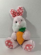 Hug & Luv pink bunny rabbit Easter plush holding carrot polka dots stuffed toy - $13.85