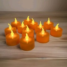 12 Orange Halloween LED Flameless Flickering Tealights Battery Operated - $4.94