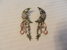 Women&#39;s Half Moon Shape Pierced Earrings with Dangles Heart, Cross, Cupid - $30.00