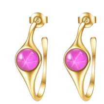 18K Gold Filled Sterling Silver Luxury Style Earrings Round Lab Star Ruby - £109.34 GBP