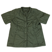 LL Bean Womens Collarless Short Sleeve Puffer Button Front Deep Olive Size XXS - £23.39 GBP