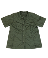 LL Bean Womens Collarless Short Sleeve Puffer Button Front Deep Olive Si... - $29.69