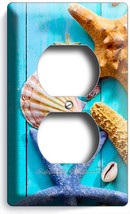 RUSTIC TURQUOISE WOOD NAUTICAL SEA SHELL STARFISH OUTLET PLATE BATHROOM ... - $10.22