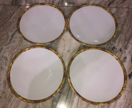 Pier 1 Set Of 4 White With Bamboo Rim 11” Plastic Dinner Plates-Dishwash... - £69.90 GBP