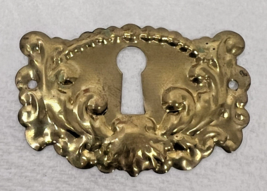 Vintage Pressed Brass Keyhole Key Hole Cover Plate w Scroll Design 17/8 ... - $9.41