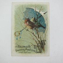Victorian Trade Card The Helpmate Sewing Machine Birds Umbrella Snow Antique - £7.85 GBP