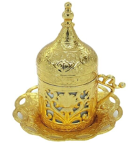 Coffee Cup Saucer Set Gold Color Porcelain insert Mug Ottoman Turkish Traditiona - £13.14 GBP