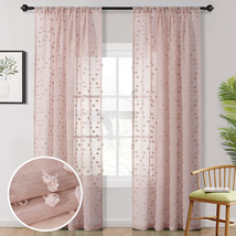 MYSKY HOME Pom Pom Pink Sheer Curtains for Bedroom Light Filtering Semi-Sheer Cu - £29.77 GBP