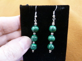 ee701-4) round 3 + 8mm green Malachite 3 bead gemstone silver dangle earrings - £9.79 GBP