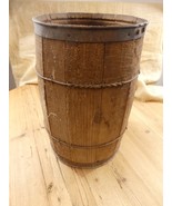 Wooden Barrel Nail Keg 17&quot; X 11&quot;  Primitive Rustic Farm Flower Pot  Meta... - $1,892.66 MXN
