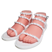 Steve Madden Women Travel J White Studded Flat Jelly Open Toe Sandals Sz 5 7 8 9 - £36.67 GBP