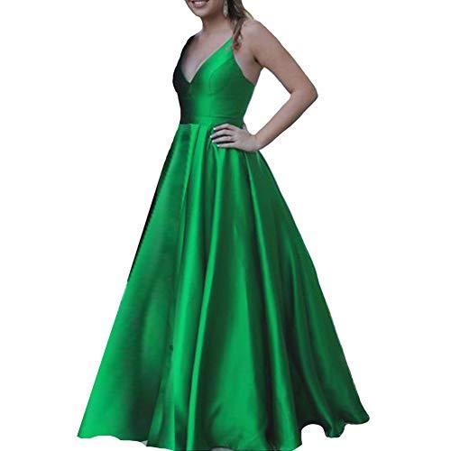 Women V Neck Spaghetti Straps Formal Long Maxi Evening Prom Dresses Green US 16