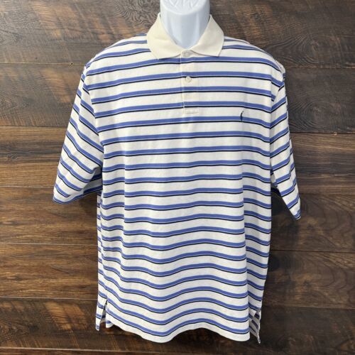 Polo Ralph Lauren Mens Golf Fit Pima Short Sleeve Striped Shirt White Bl... - $17.10
