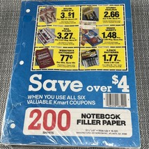 Vintage Kmart Notebook Filler Paper Wide Ruled Loose Leaf 200 Sheets 1986 Coupon - £7.18 GBP