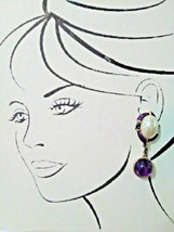 Vintage Clip Dangle Earrings Purple Blk Enamel Faux Mabe Pearl & Reversible Drop - $36.00