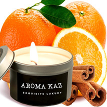 Cinnamon &amp; Sweet Orange Scented Tin Candles Hand Poured Vegan Friendly Eco Soy - £11.54 GBP+