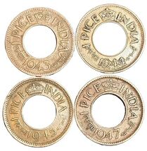 Vintage British India 1 Pice Coins Collection, 1943-1947, Complete Set o... - $24.81