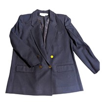 Vtg Evan Picone Womens Size 14 Navy Blue Wool Blazer Suit Jacket Saks 5t... - £31.14 GBP