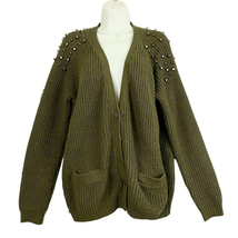 Ellison Green Knit Cardigan Sweater LARGE Metal Rivet Pockets Women&#39;s Co... - £15.48 GBP