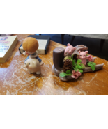 VINTAGE LOT Ornate Sculptured Pig Candle &amp; Girl Riding Pig Figurine Enes... - $614.71 MXN