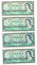 1954 Bank of Canada Lot of Four $1.00 One Dollar Notes QEII - $10.99