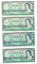 1954 Bank of Canada Lot of Four $1.00 One Dollar Notes QEII - £8.64 GBP