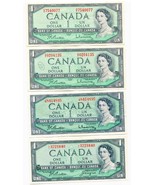 1954 Bank of Canada Lot of Four $1.00 One Dollar Notes QEII - $201.60 MXN