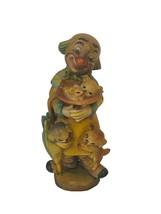 Anri Ferrandiz Italy Hand Carved Figurine wood Vtg Signed RARE Clown puppy cats - £54.45 GBP