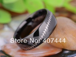 Free Shipping Hot Sales 8MM Black Dome Baseball Stitch New New Men&#39;s Tungsten Ca - £30.83 GBP