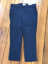 Elle Dark Navy Blue Flat Front Pockets Mid Rise Calf Capri Work Pants M ... - $29.99
