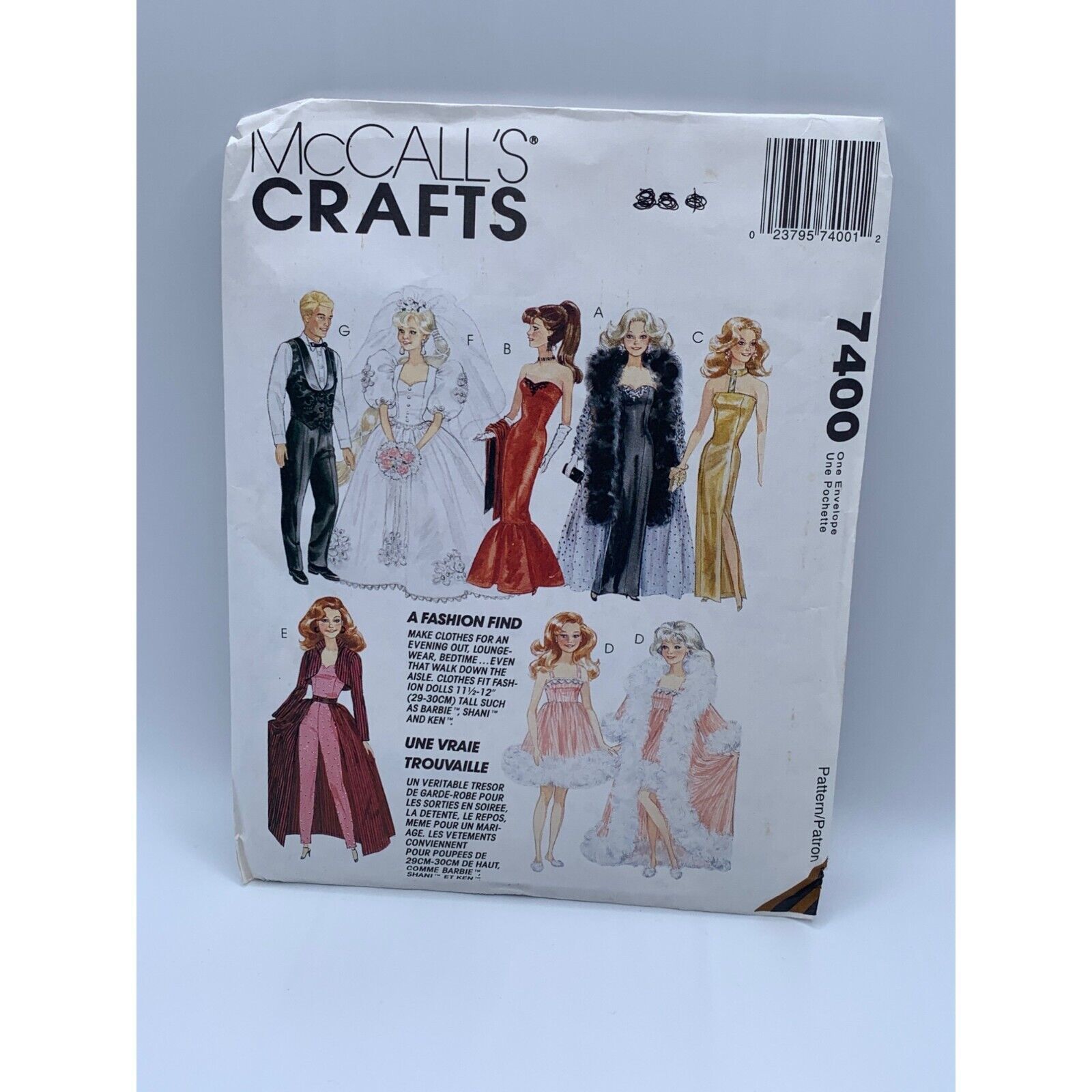 McCalls's Barbie Fashion Clothes 11.5" to 12" doll Sewing Pattern 7400 - cut - $11.87