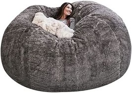 (It Was Only A Cover) Giant Round Soft Fluffy Faux Fur Beanbag Lazy Sofa Bed - £70.31 GBP