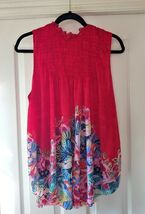 ANTHROPOLOGIE Deletta Floral Red Smocked High Neck Ruffle Tank Women's L... - $34.65