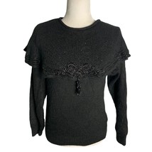 Vintage Work in Progress Silk Angora Sweater M Black Knit Beaded Gladys ... - $69.82