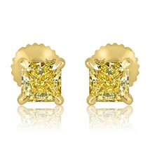 GIA 1.42 TCW Radiante Natural Elegante Luz Amarillo Diamante Tuerca Pendientes - £3,638.42 GBP