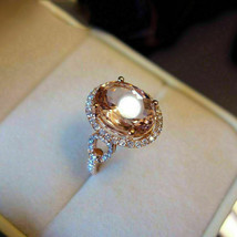 2.50Ct Brilliant Oval Cut Morganite Halo Engagement Ring 14K Rose Gold Finish - £87.04 GBP